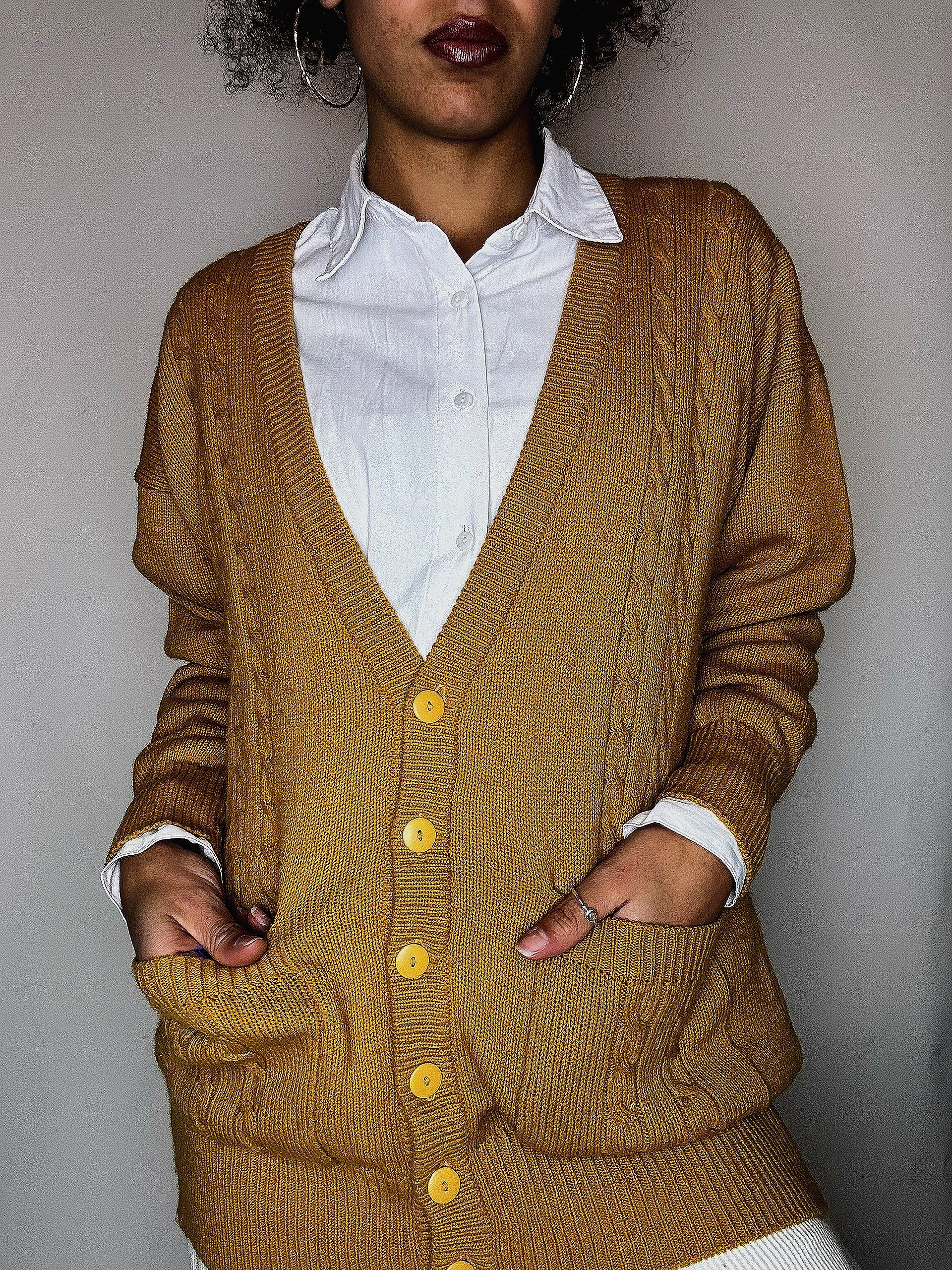 Cardigan à boutons moutarde M vintage