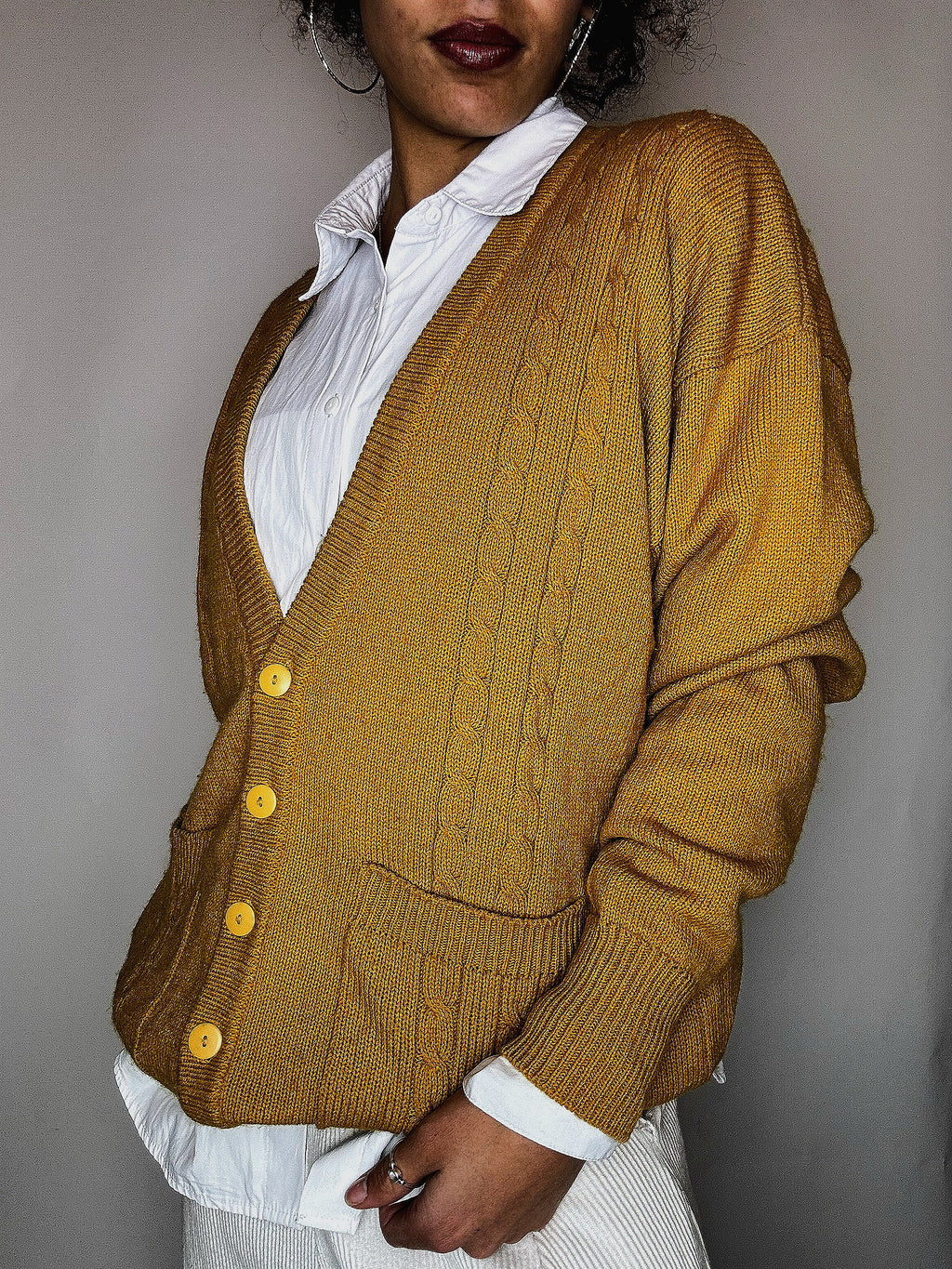 Cardigan à boutons moutarde M vintage