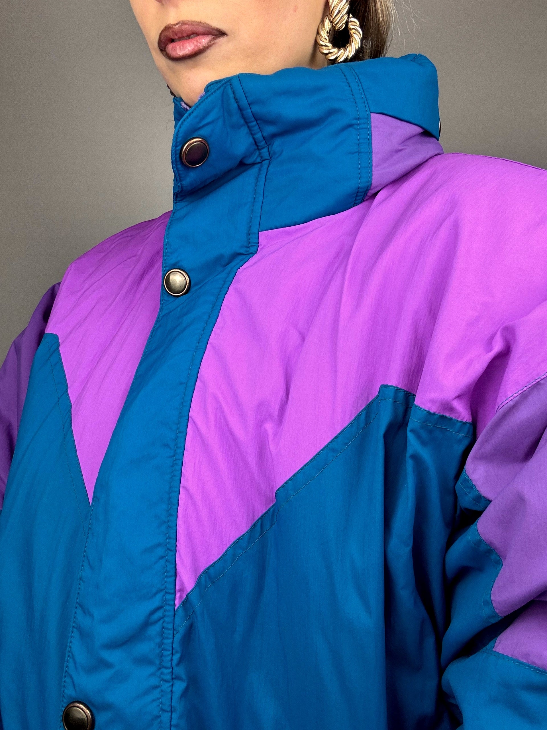Vintage L blau und lila puffige Daunenjacke