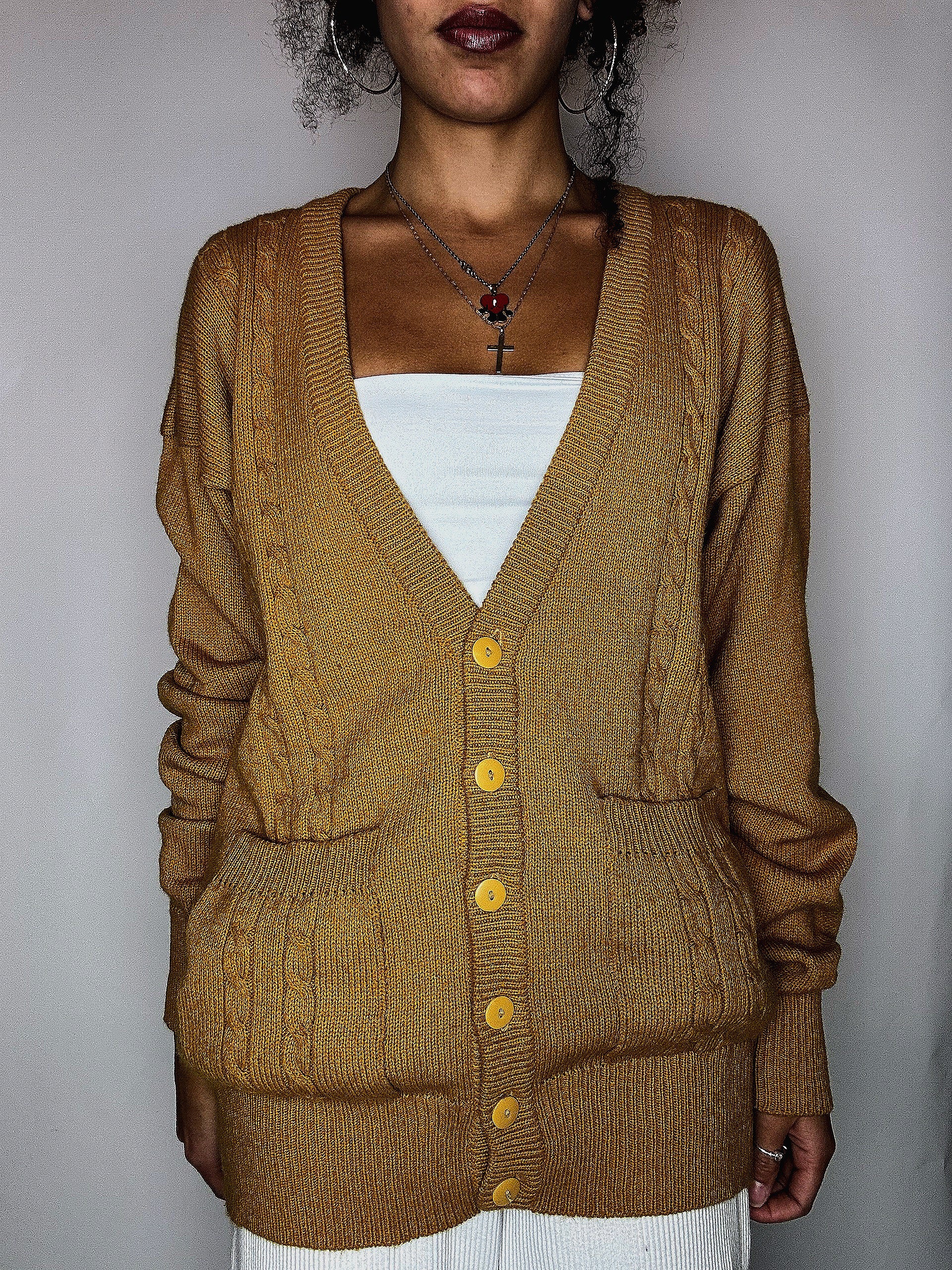 Cardigan à boutons moutarde M vintage