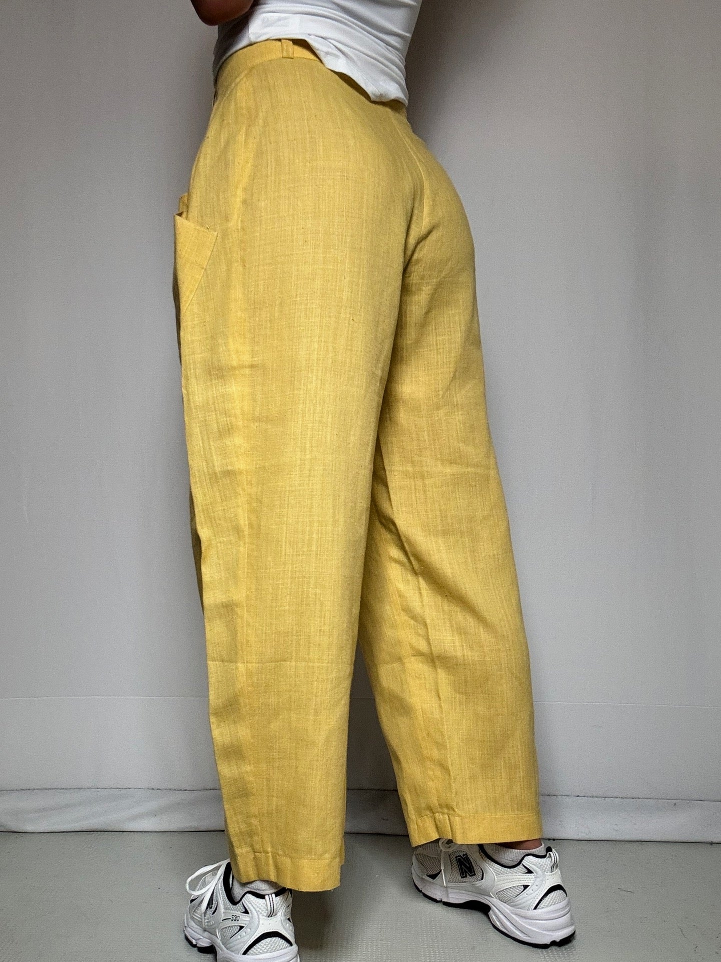 Pantalon ballon jaune en lin S/M vintage