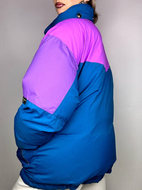 Vintage L blau und lila puffige Daunenjacke