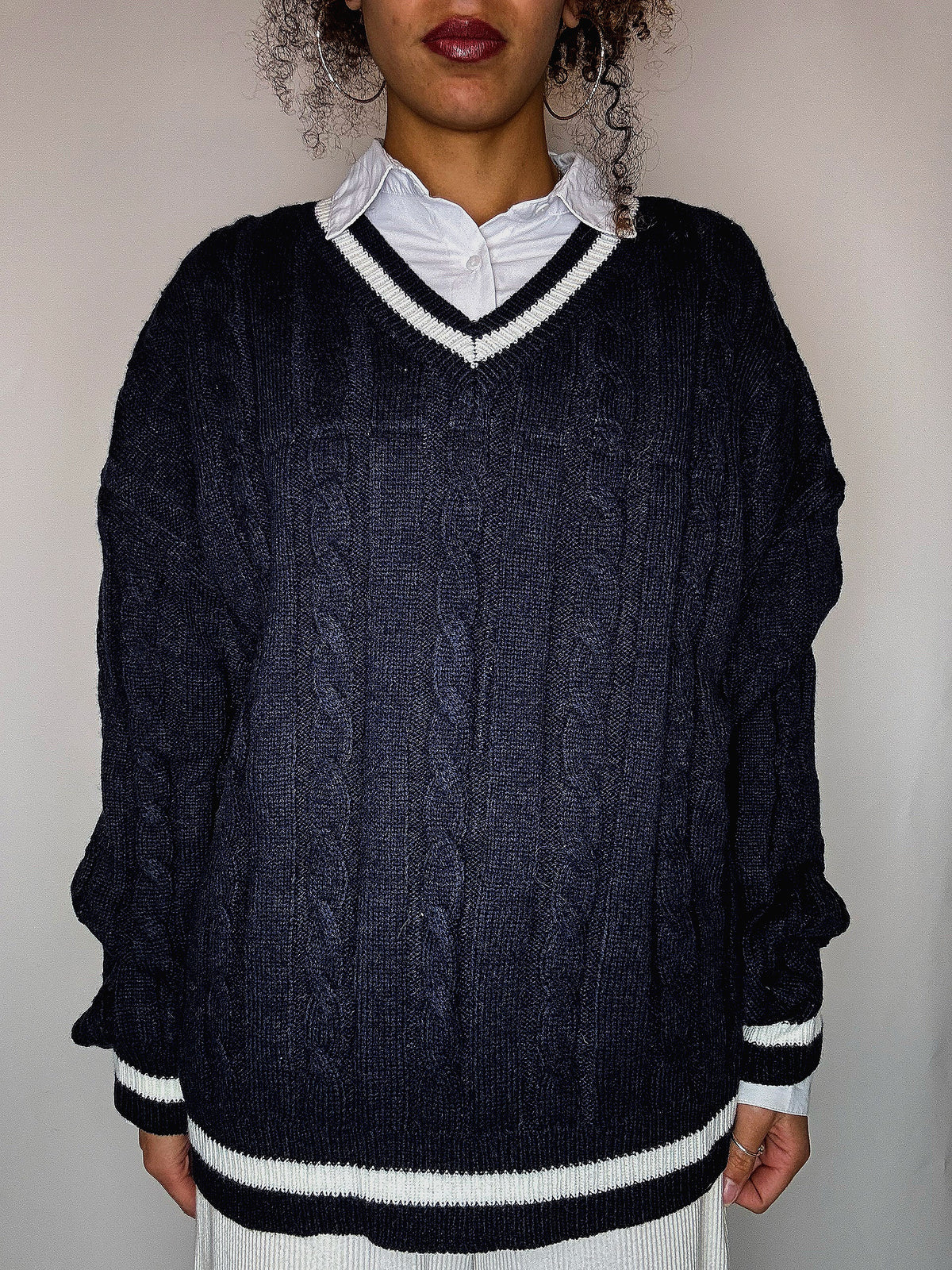 Pull cricket en maille marine L vintage