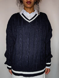 Pull cricket en maille marine L vintage