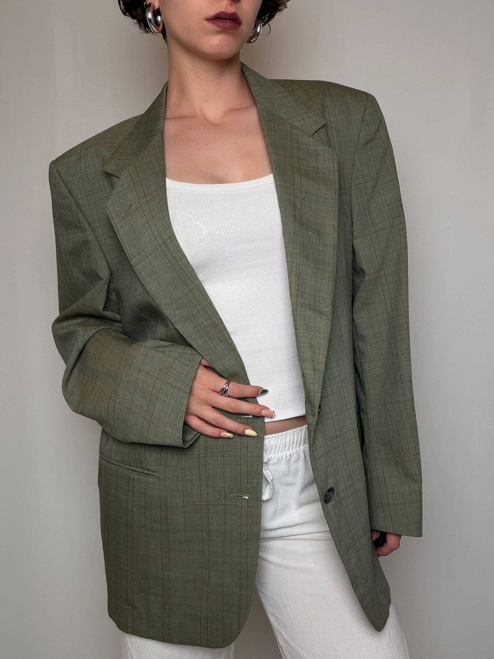 Blazer à carreaux vert XL vintage