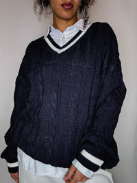 Pull cricket en maille marine L vintage
