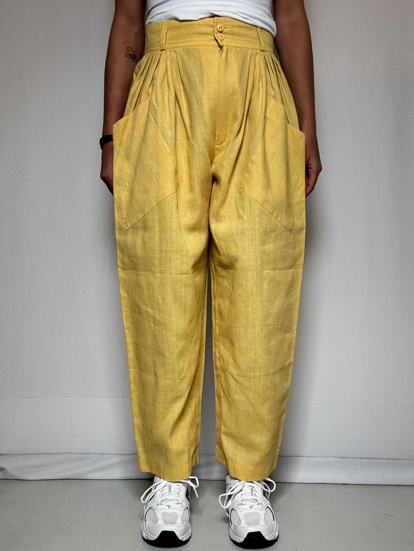 Pantalon ballon jaune en lin S/M vintage