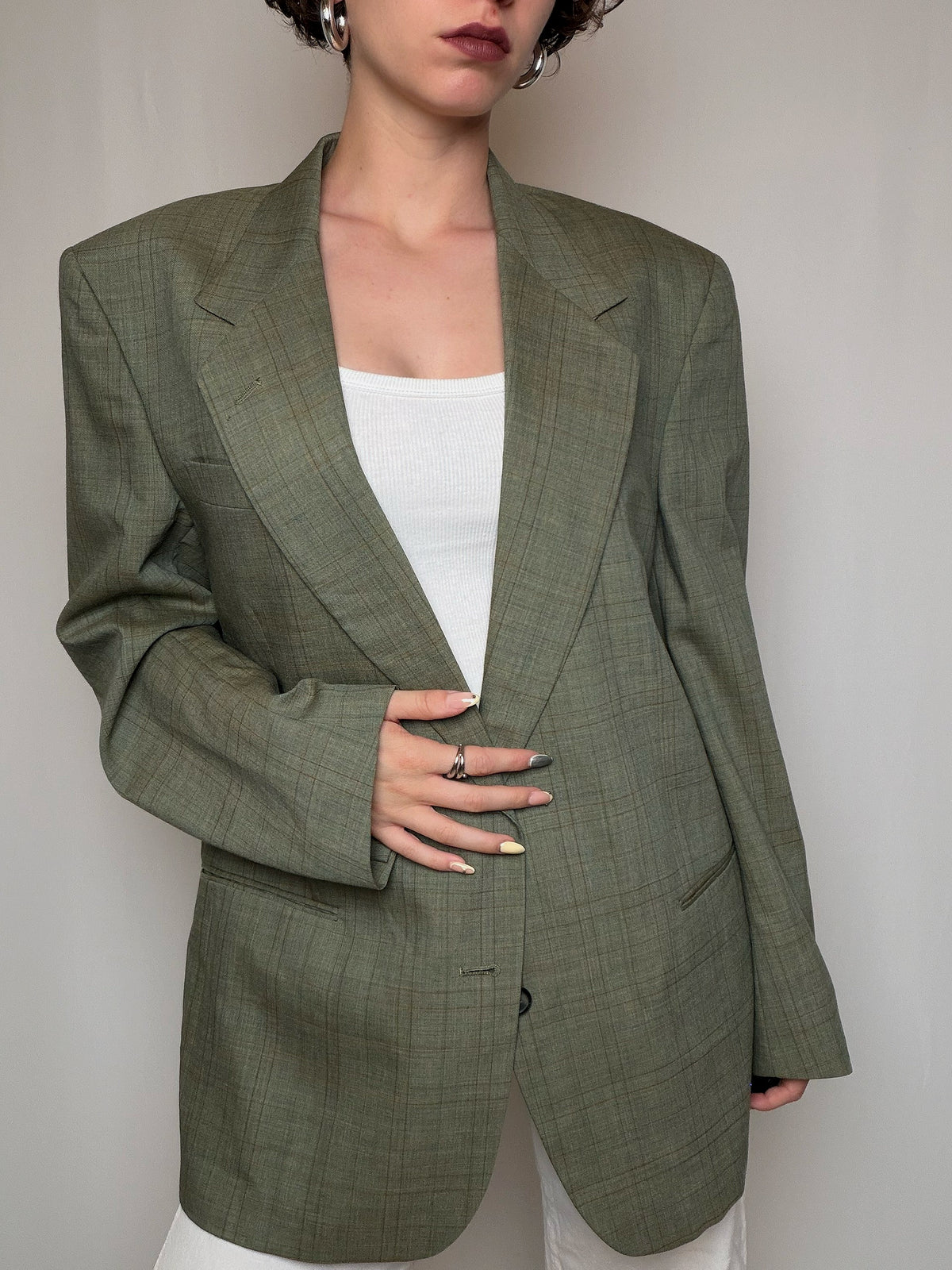 Blazer à carreaux vert XL vintage
