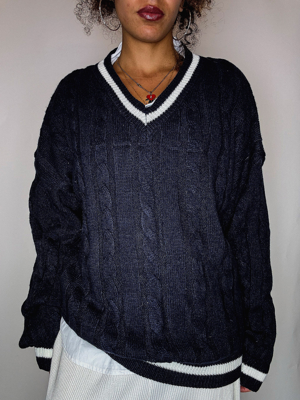 Pull cricket en maille marine L vintage