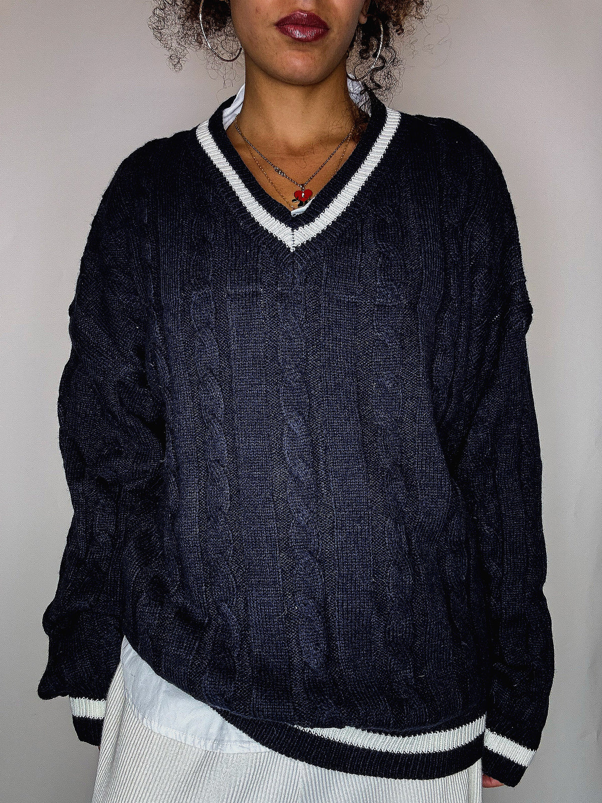 Pull cricket en maille marine L vintage