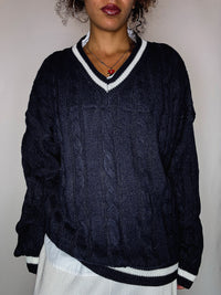 Pull cricket en maille marine L vintage