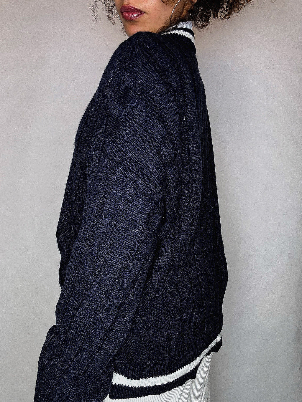 Pull cricket en maille marine L vintage
