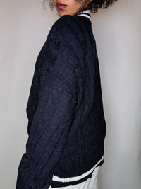 Pull cricket en maille marine L vintage