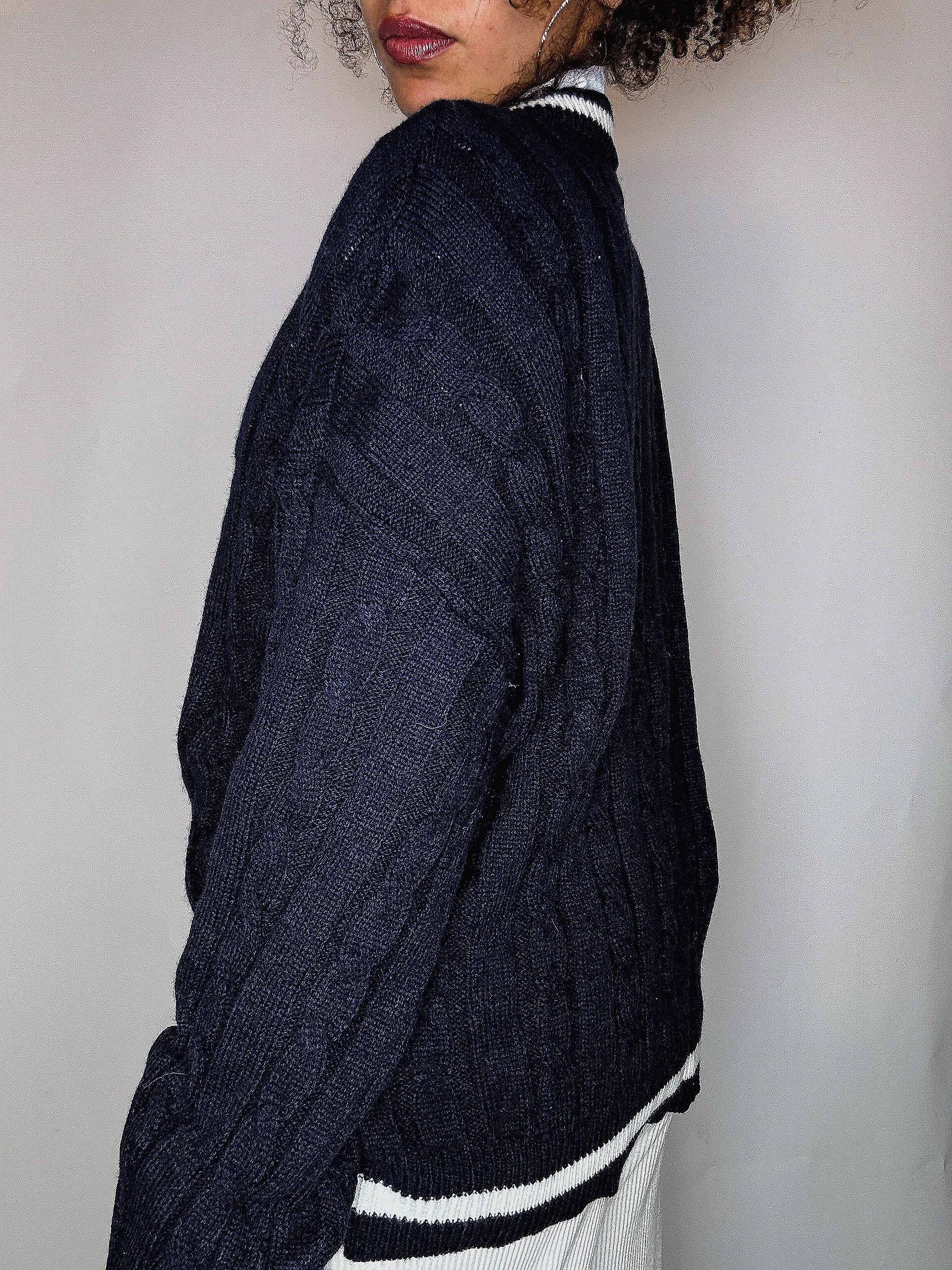 Pull cricket en maille marine L vintage