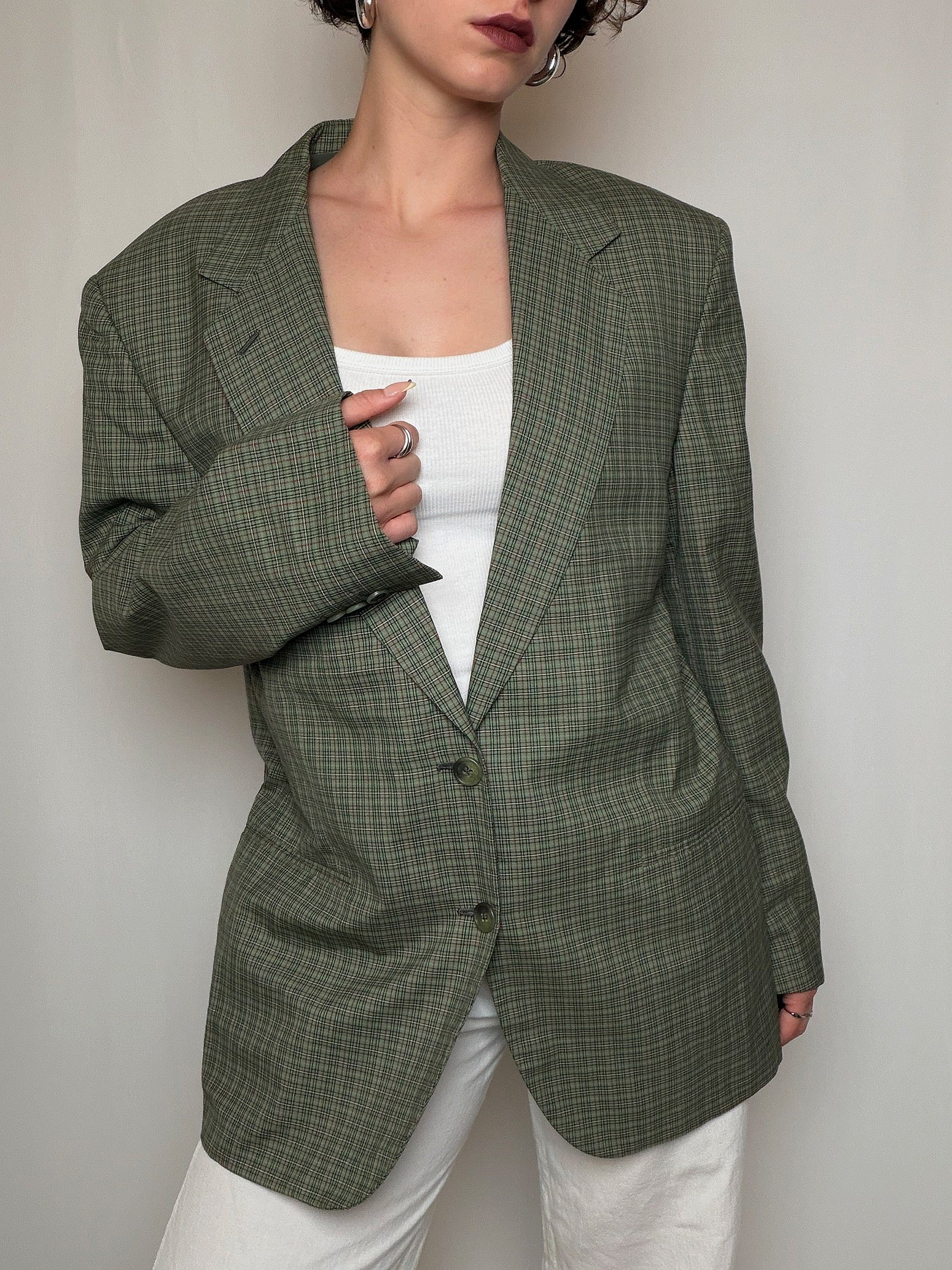 Blazer à carreaux vert L vintage