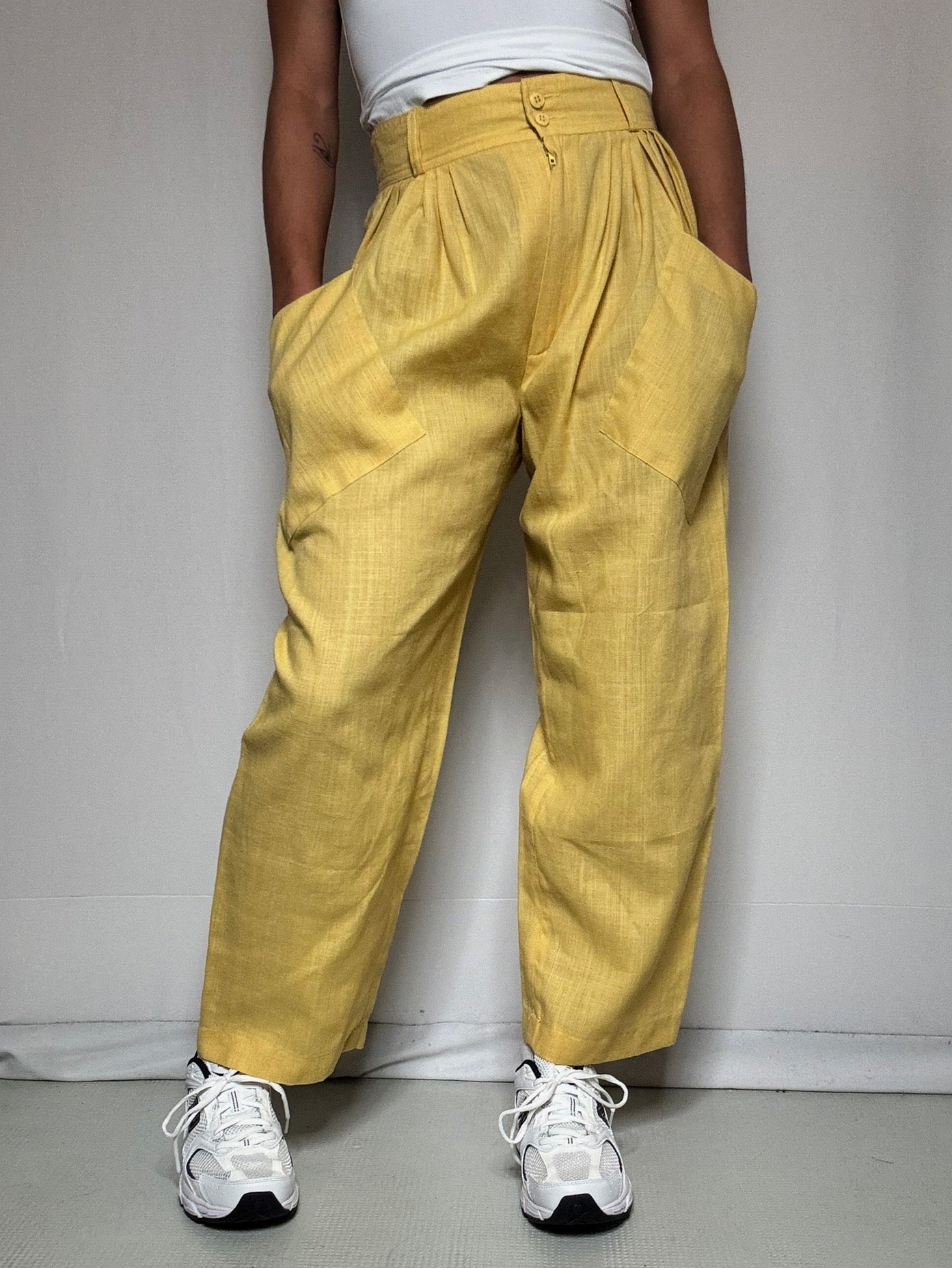 Pantalon ballon jaune en lin S/M vintage