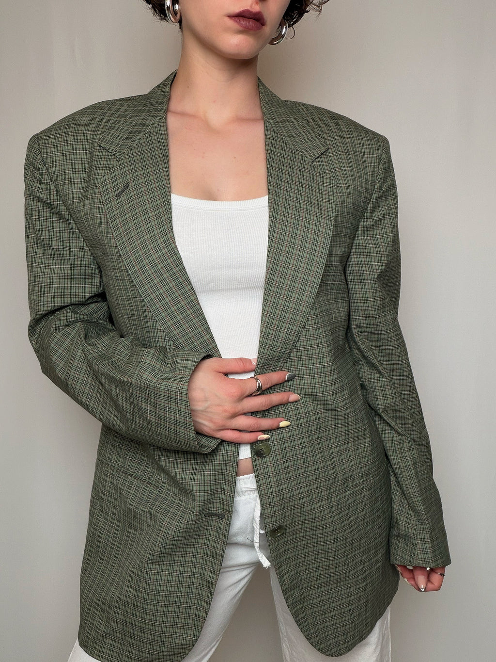 Blazer à carreaux vert L vintage