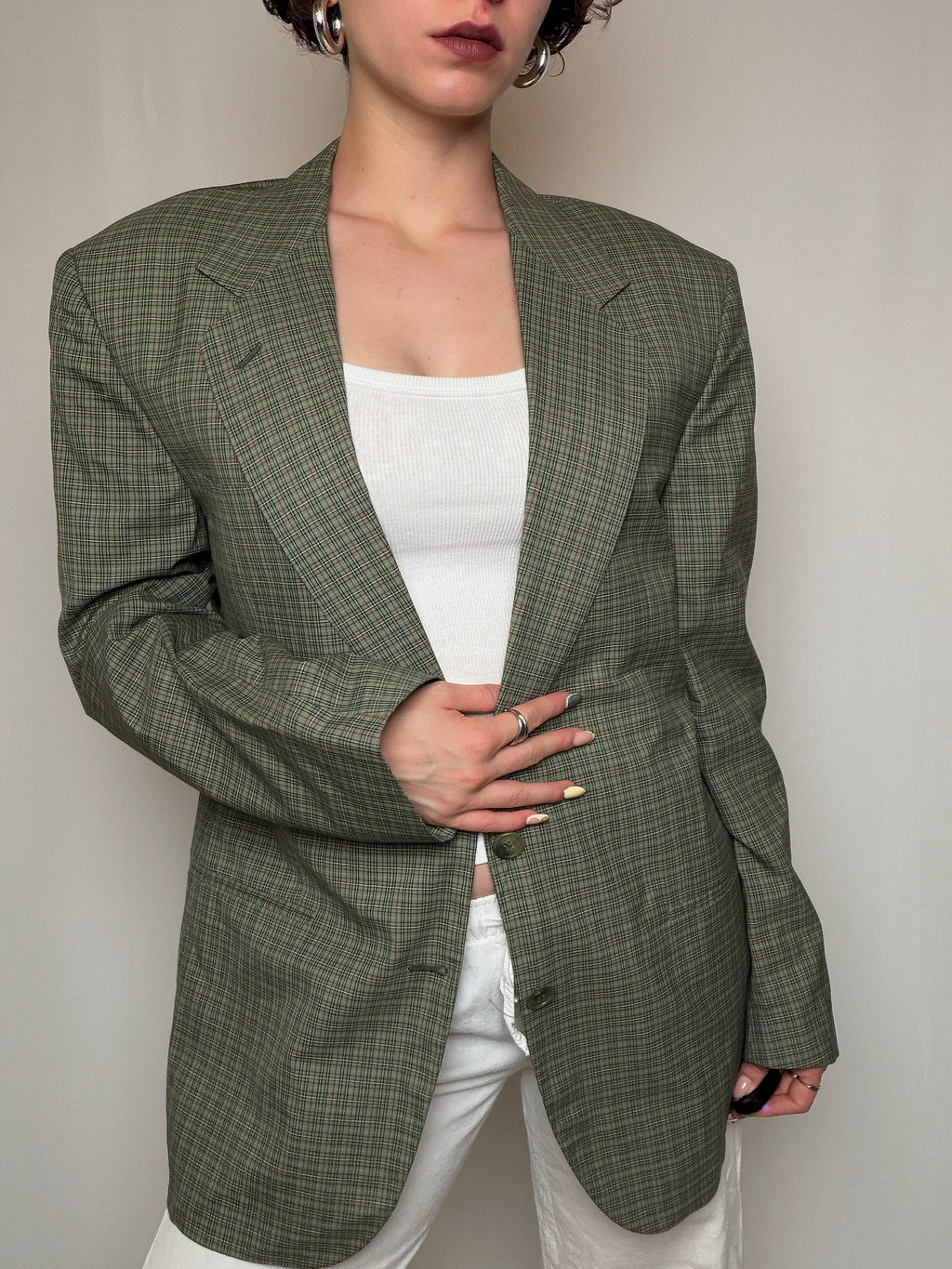 Blazer à carreaux vert L vintage