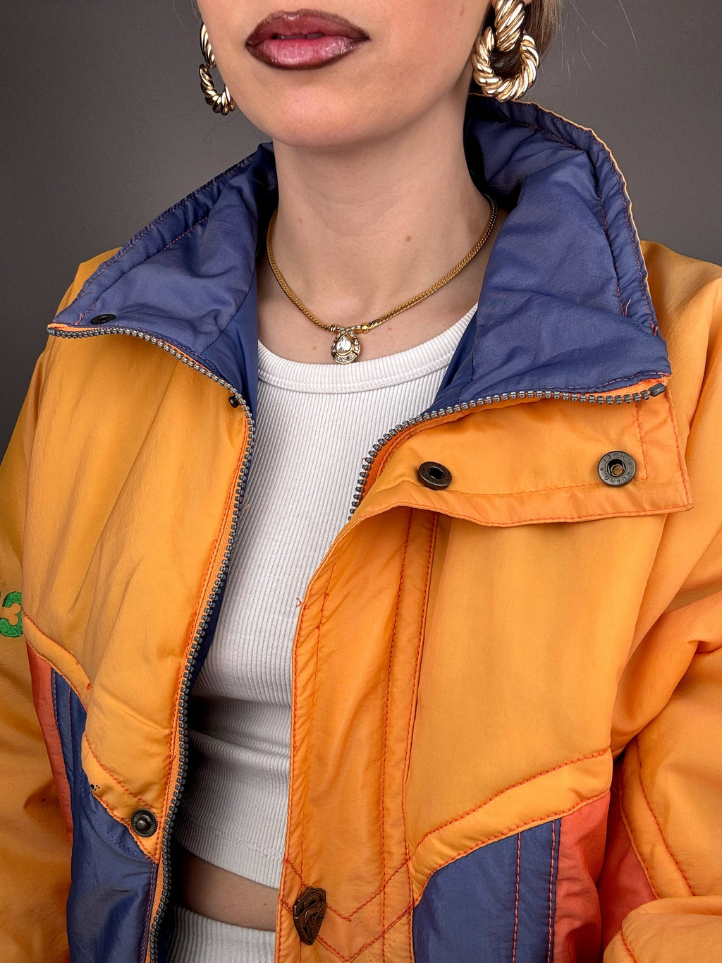 Vintage Orange and Mint Yellow Puffy Jacket L/XL