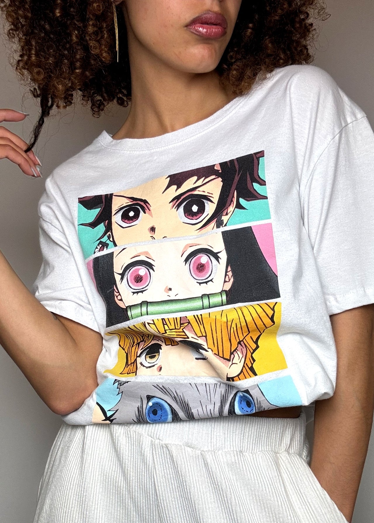Tee shirt blanc DEMON SLAYER M vintage