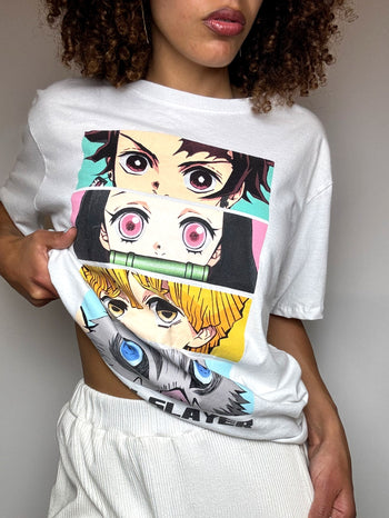 Tee shirt blanc DEMON SLAYER M vintage