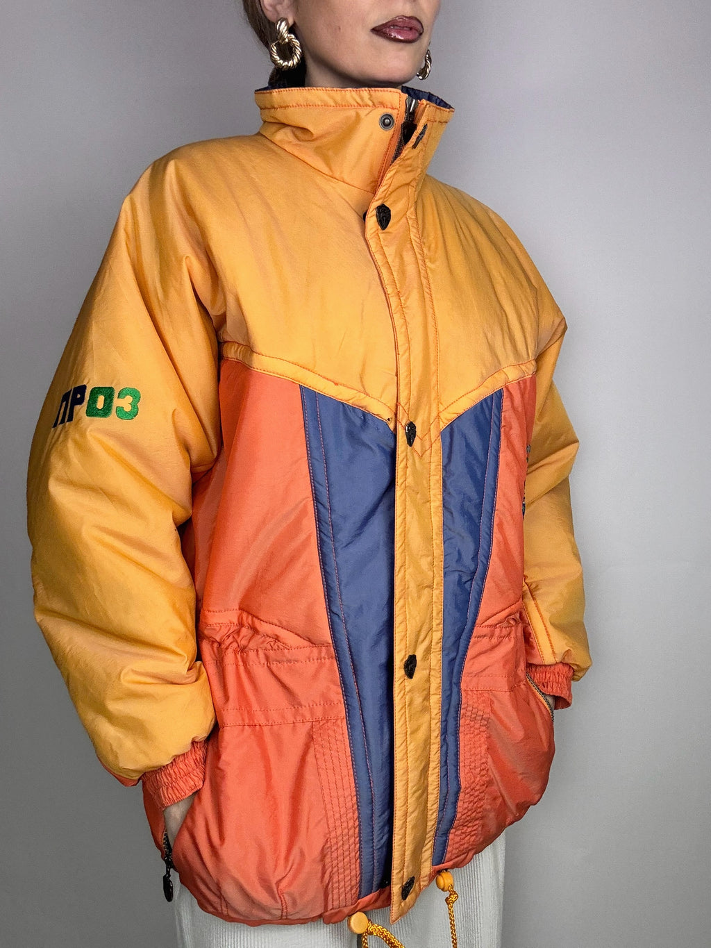 Vintage Orange and Mint Yellow Puffy Jacket L/XL