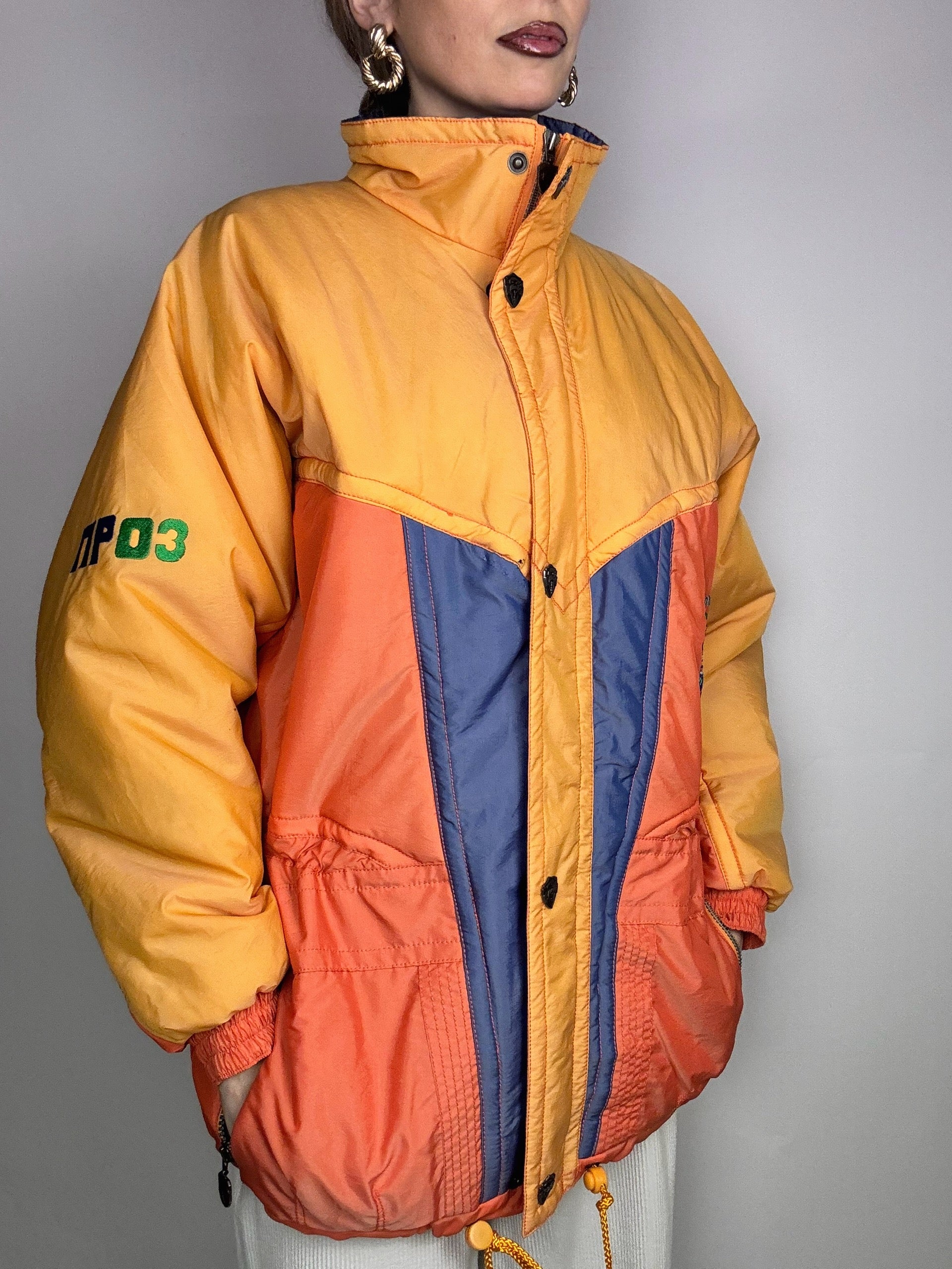 Vintage Orange and Mint Yellow Puffy Jacket L/XL