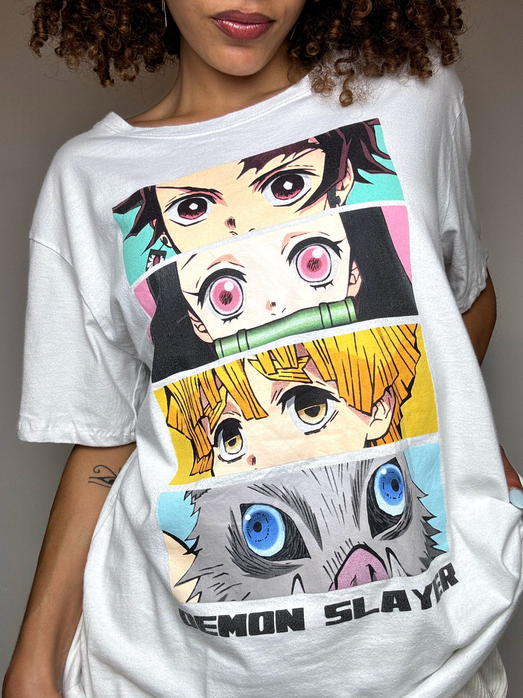 Tee shirt blanc DEMON SLAYER M vintage