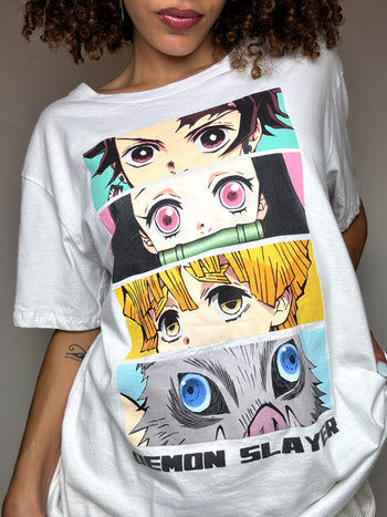 Tee shirt blanc DEMON SLAYER M vintage