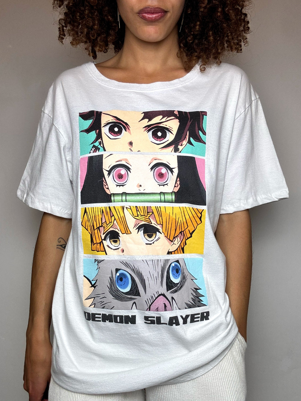 Tee shirt blanc DEMON SLAYER M vintage