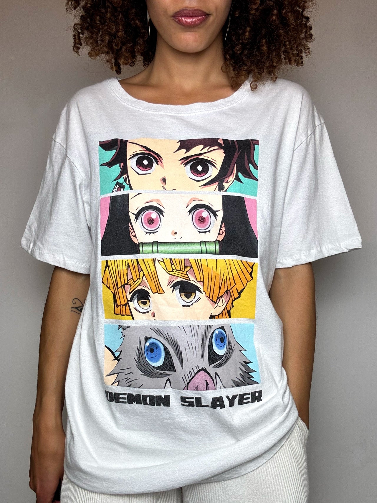 Tee shirt blanc DEMON SLAYER M vintage