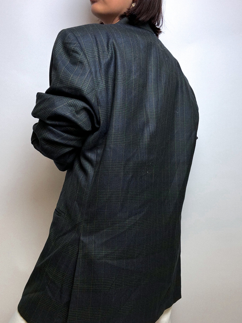 Dark blue vintage checked wool blazer L