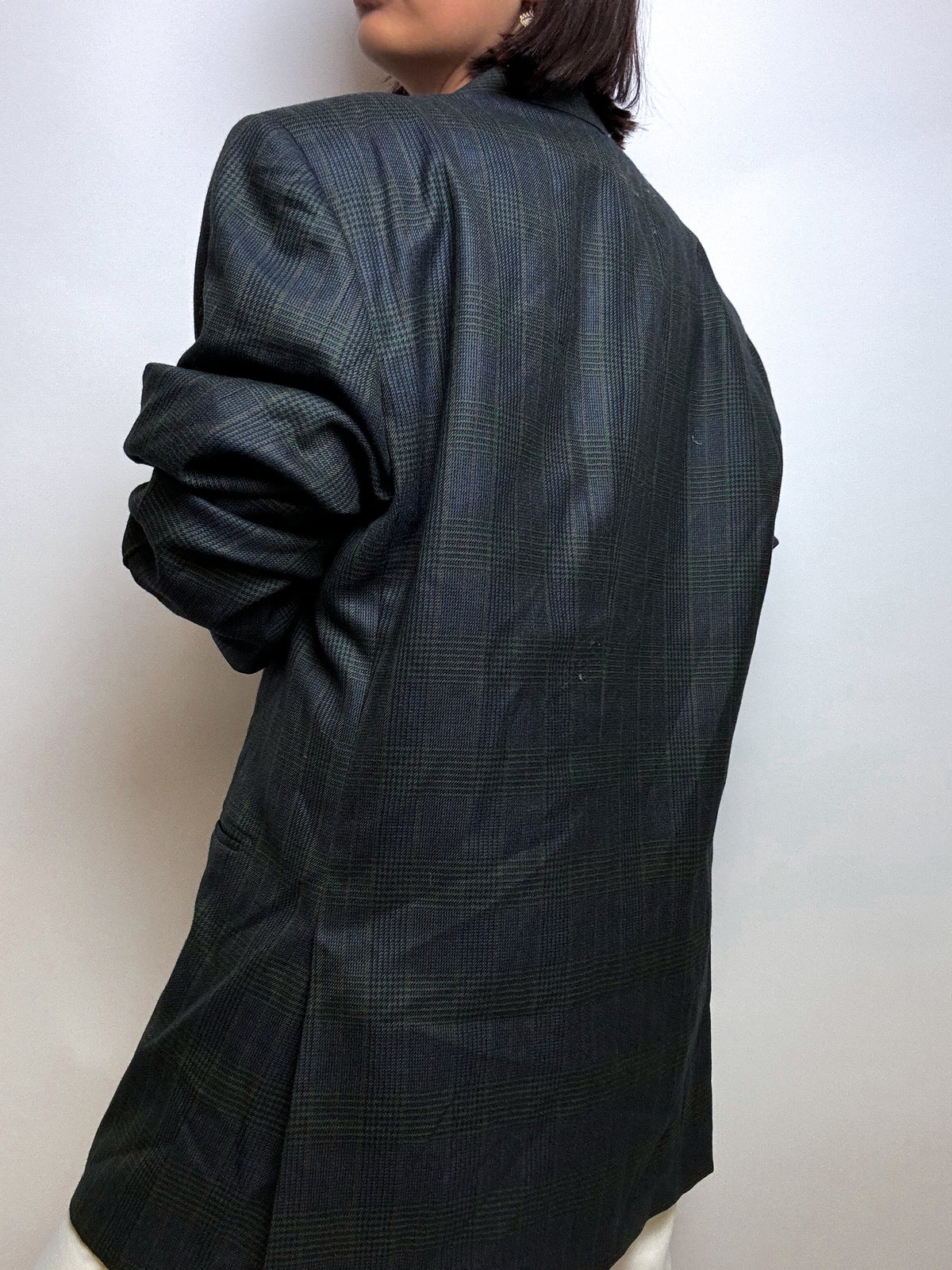 Dark blue vintage checked wool blazer L
