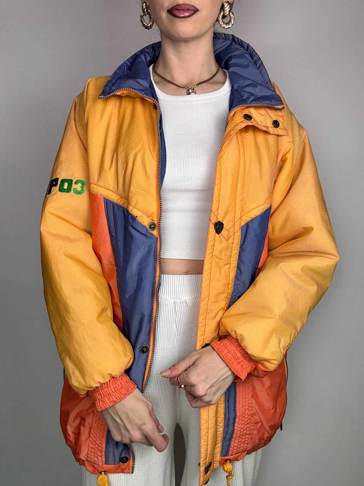 Vintage Orange and Mint Yellow Puffy Jacket L/XL
