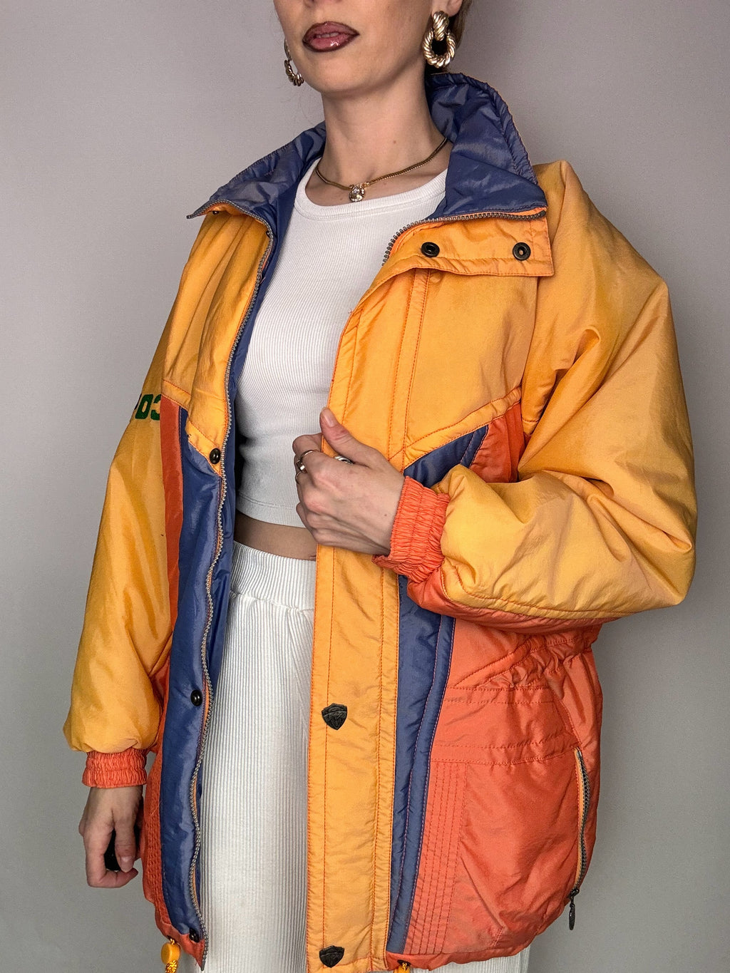 Vintage Orange and Mint Yellow Puffy Jacket L/XL