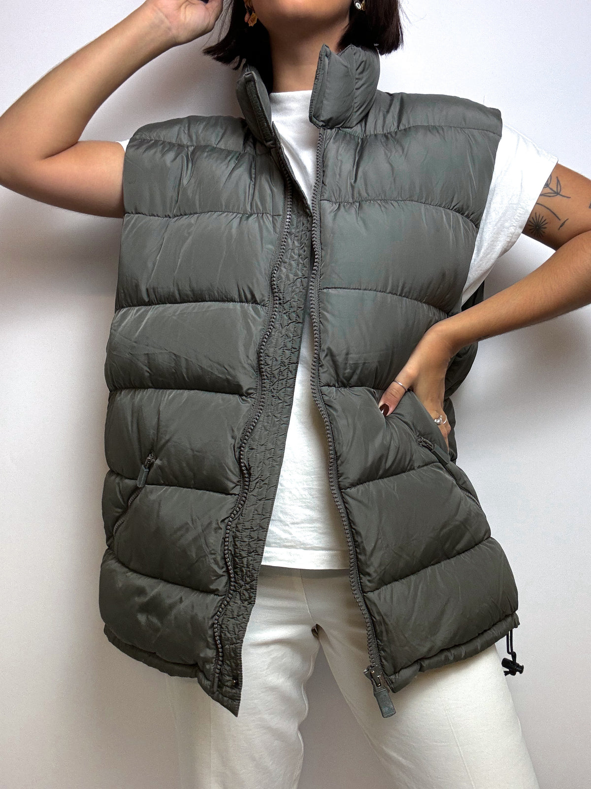Vintage grau/grüne Daunenjacke Weste M/L 