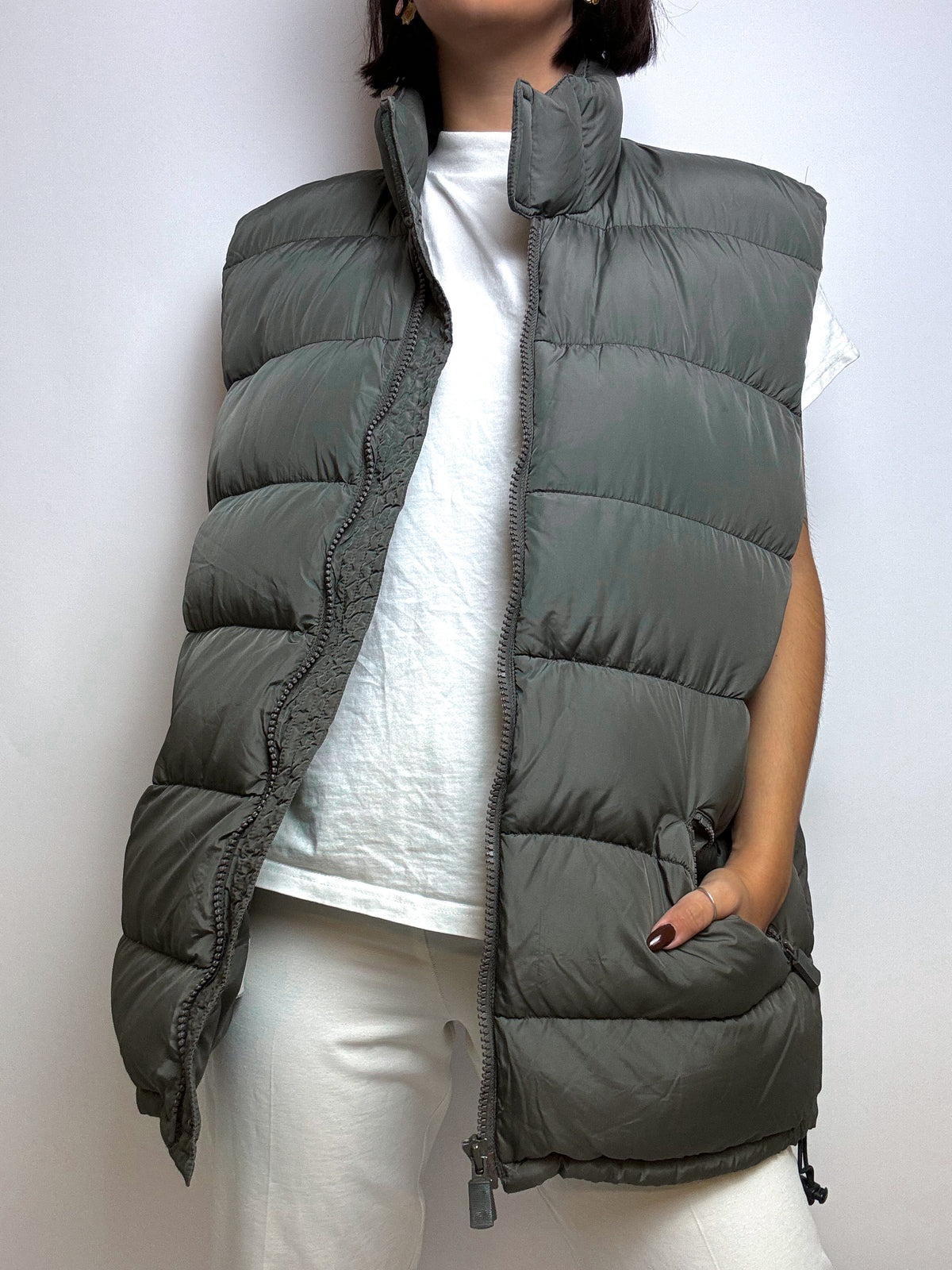 Vintage grau/grüne Daunenjacke Weste M/L 
