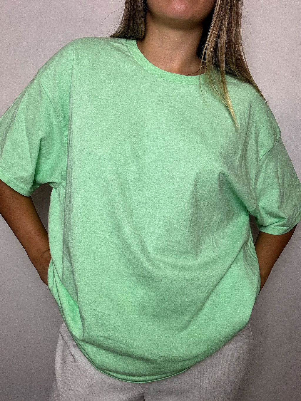 Vintage-T-Shirt in leuchtendem Aquagrün, einfarbig, Größe XL
