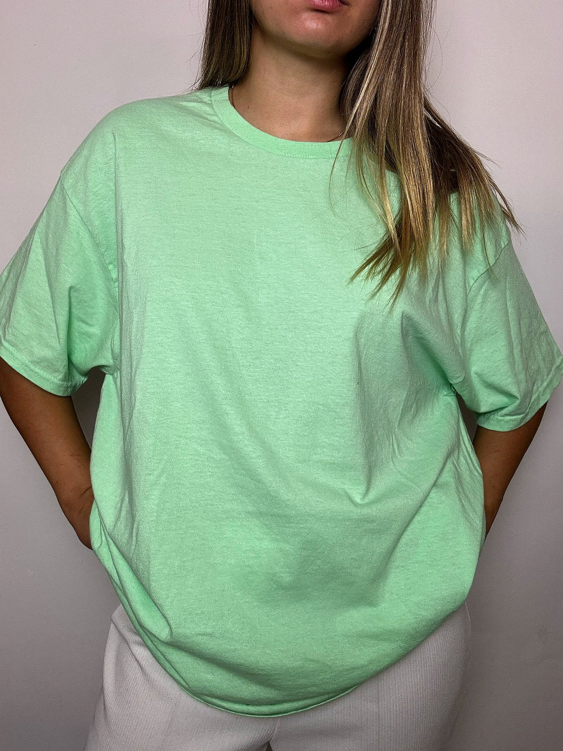 Vintage-T-Shirt in leuchtendem Aquagrün, einfarbig, Größe XL