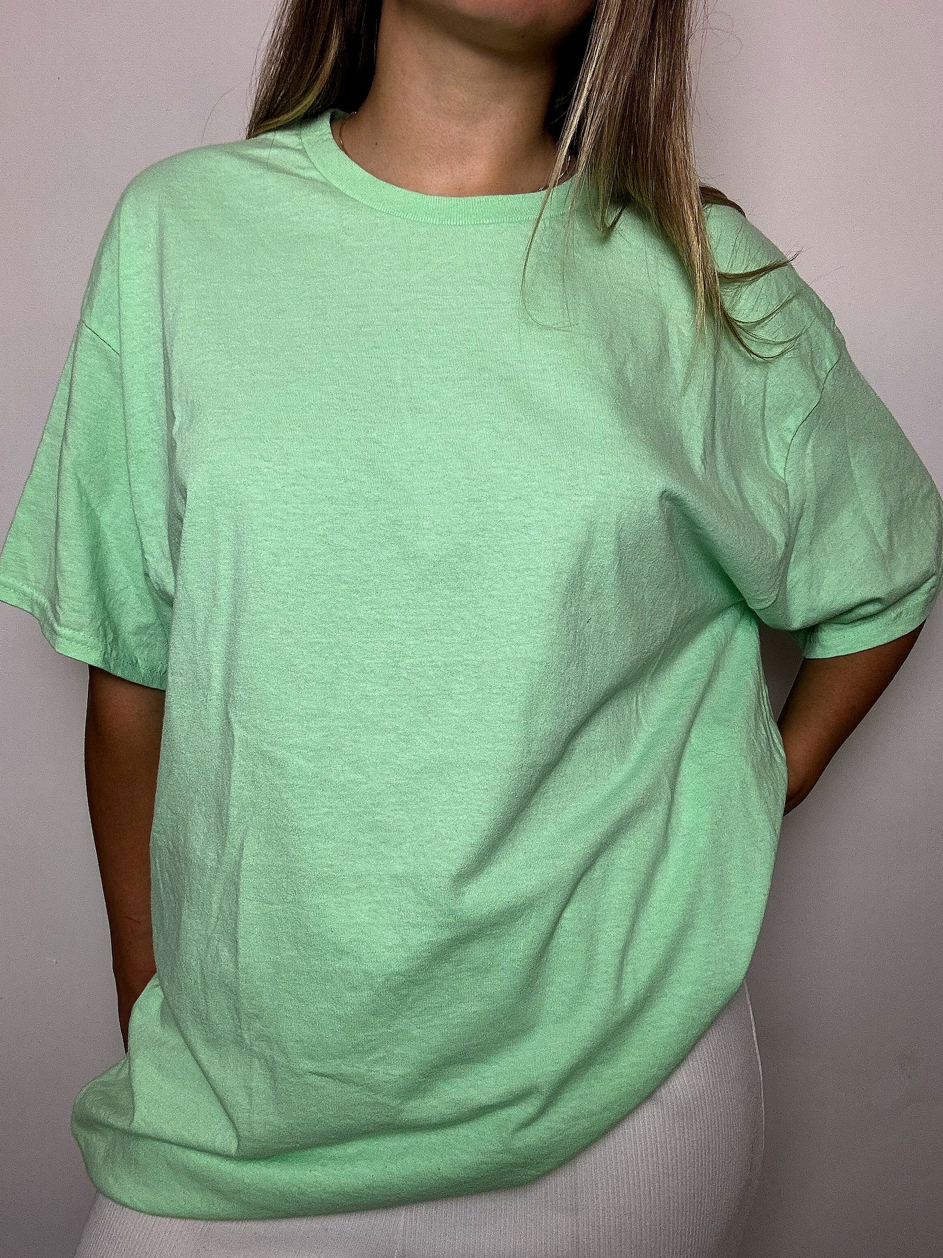 Vintage-T-Shirt in leuchtendem Aquagrün, einfarbig, Größe XL