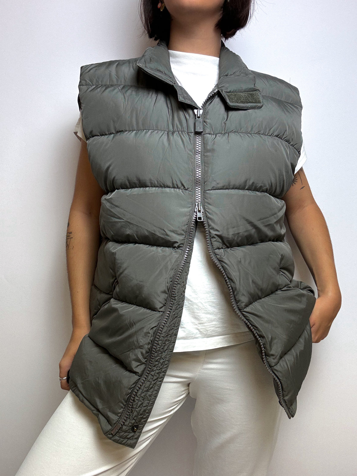 Vintage grau/grüne Daunenjacke Weste M/L 