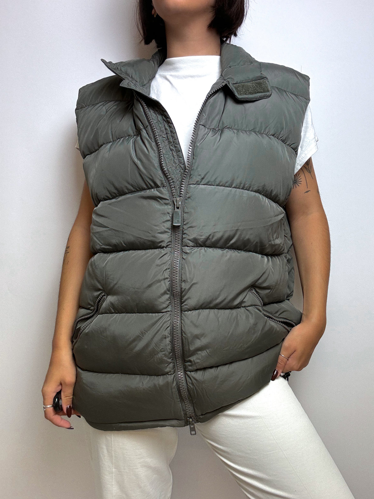 Vintage grau/grüne Daunenjacke Weste M/L 