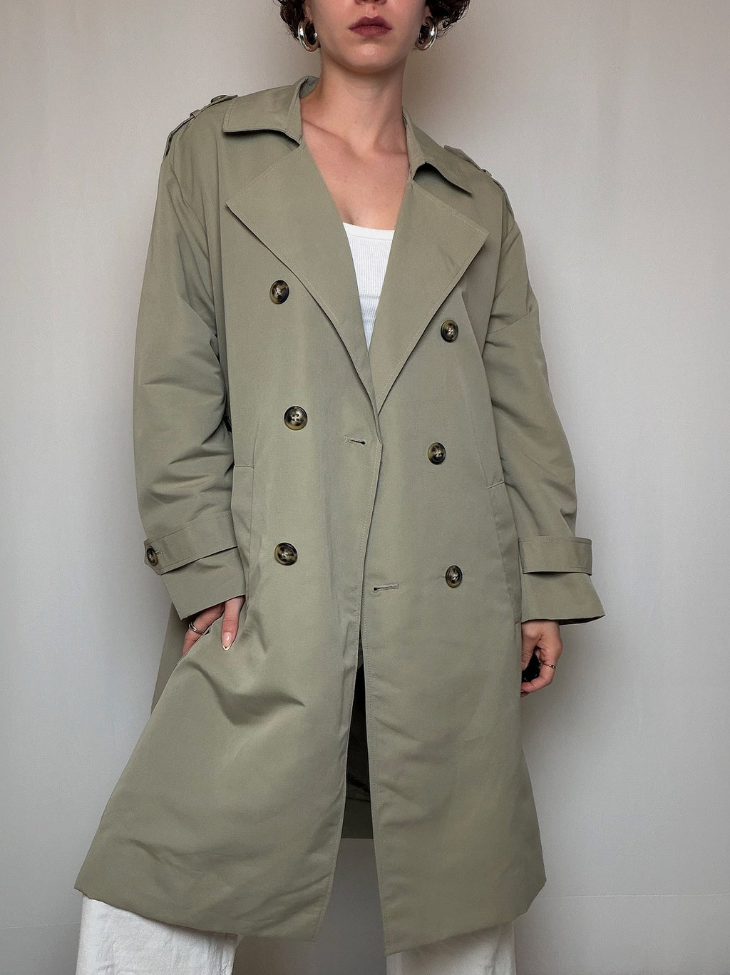 Vintage light khaki trench coat L