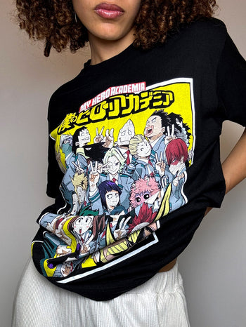 Tee shirt noir MY HERO ACADEMIA M vintage