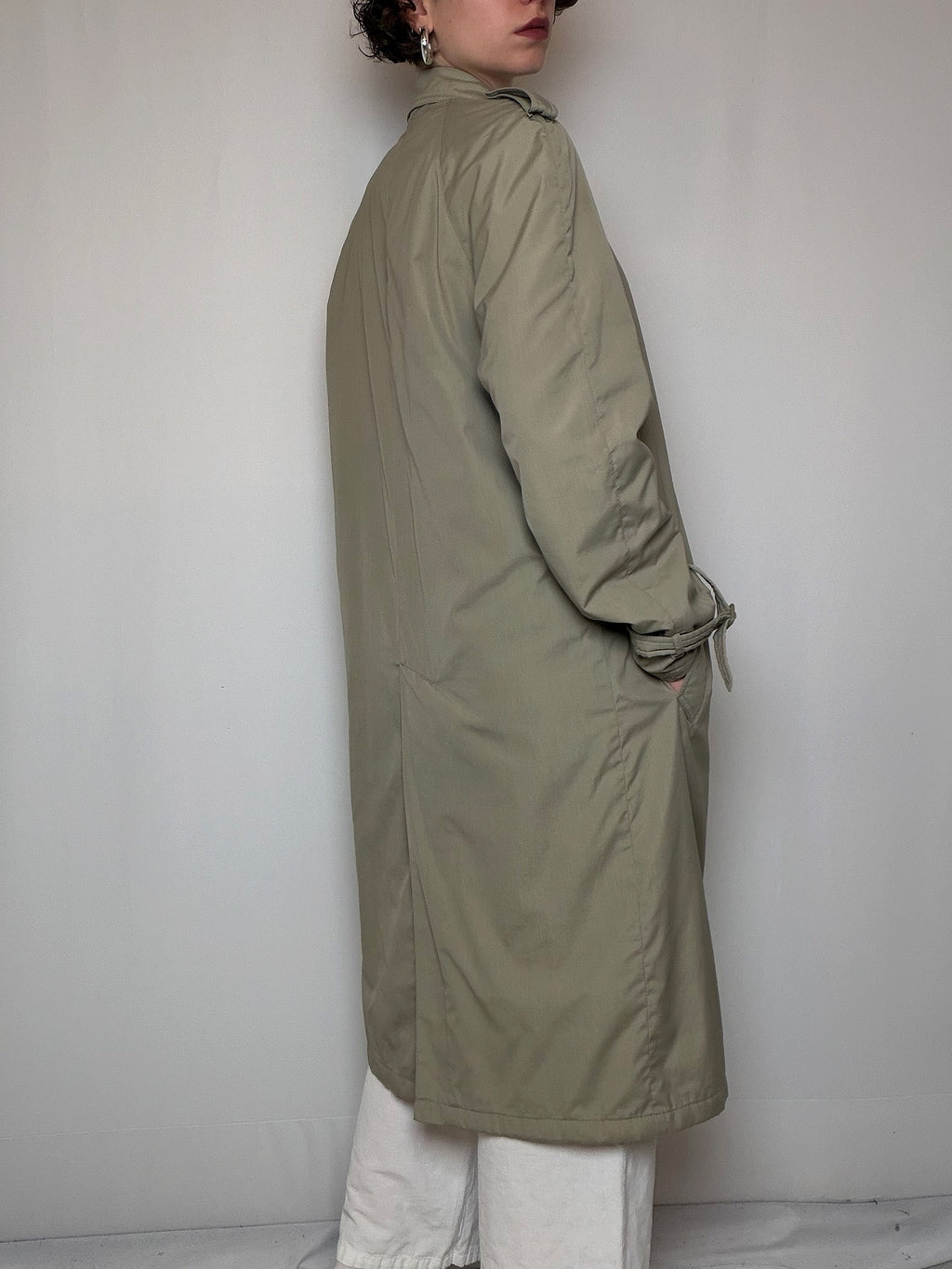 Grüner Trenchcoat in Größe L aus Vintage-Molton
