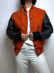 American orange and black leather and wool bomber S/M