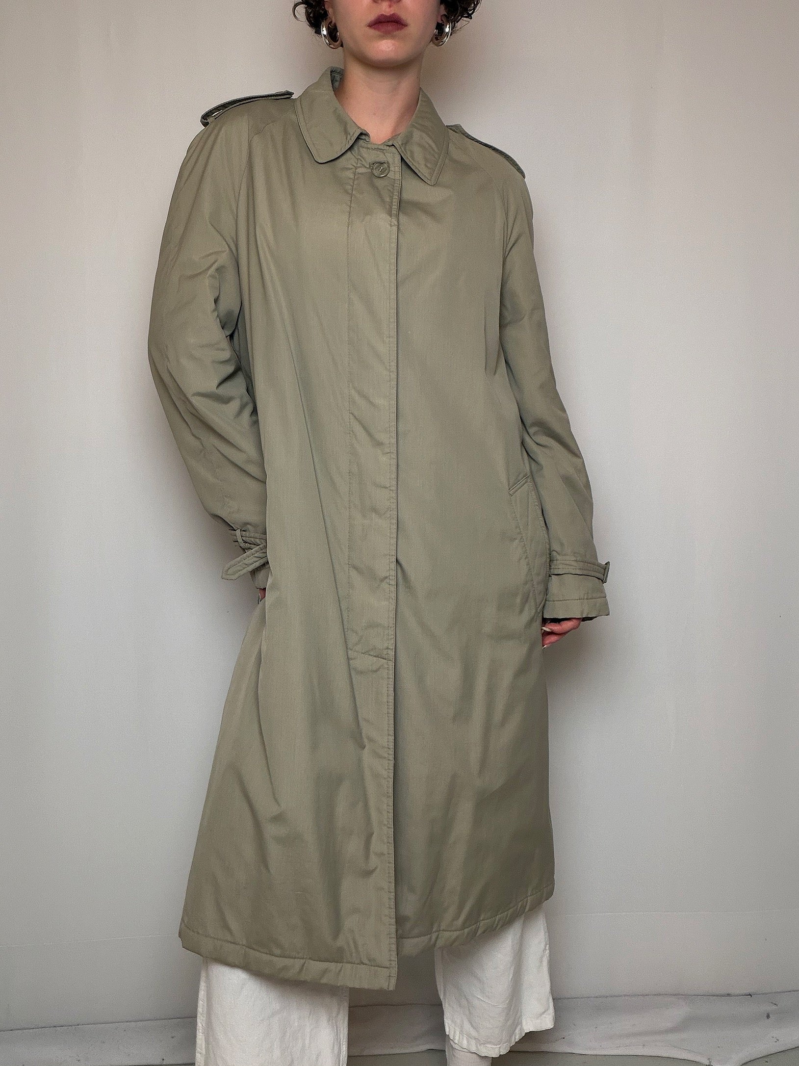 Grüner Trenchcoat in Größe L aus Vintage-Molton