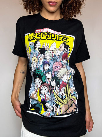 Tee shirt noir MY HERO ACADEMIA M vintage
