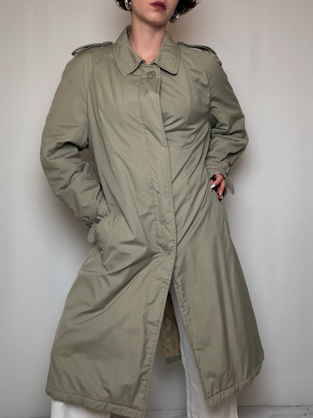 Grüner Trenchcoat in Größe L aus Vintage-Molton
