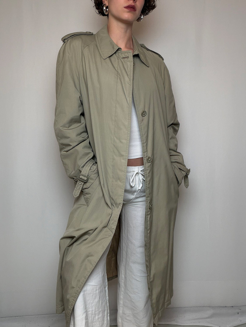 Grüner Trenchcoat in Größe L aus Vintage-Molton